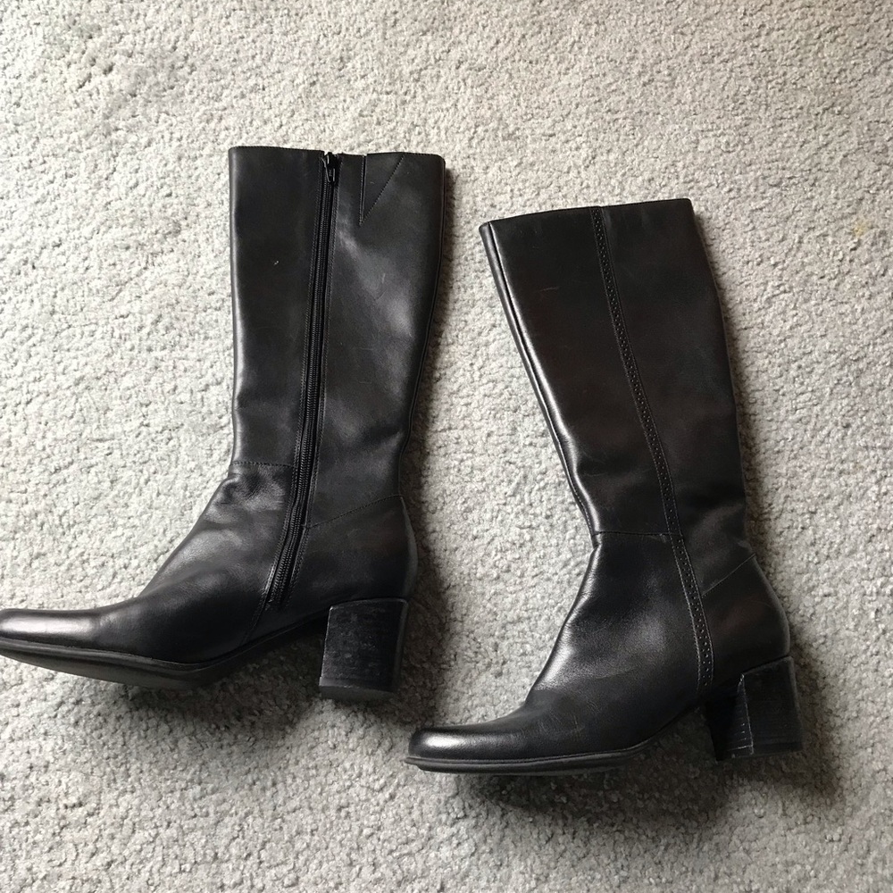 black leather knee high boots